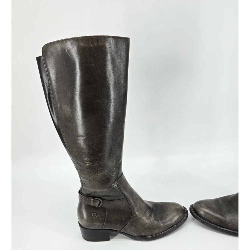 Born Borda Distressed Grey Leather Wide Calf Knee High Riding Boots Womens 8.5 M